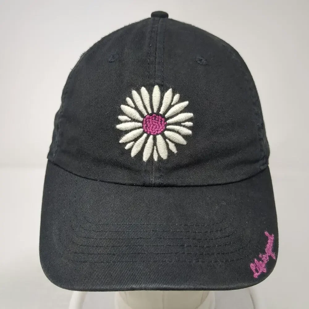 Life is good Baseball Cap Black One Size Hat Embroidered Daisy Slideback Pink
